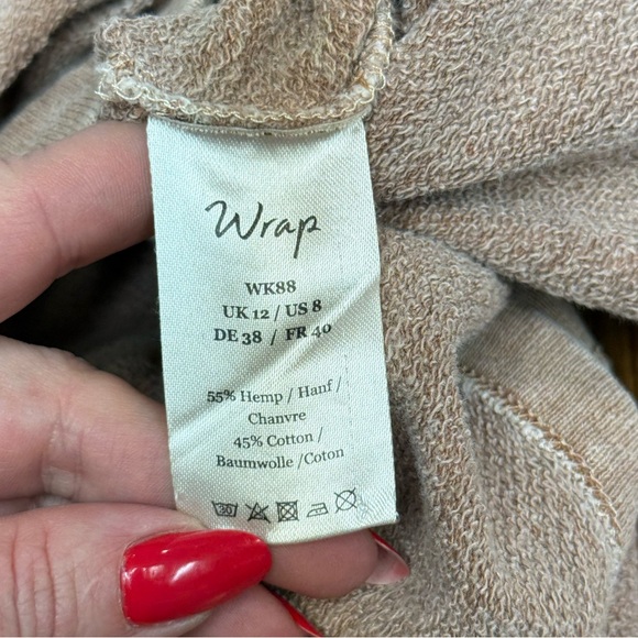Wrap London Tan Hemp Cotton Tunic Sweatshirt Zip Hem Size 8 Medium Casual Boho - Picture 8 of 11